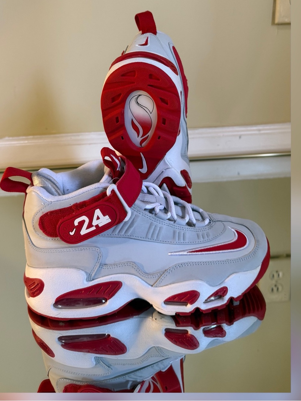 Nike Kids White and Red Mid-Top Sneakers with Strap